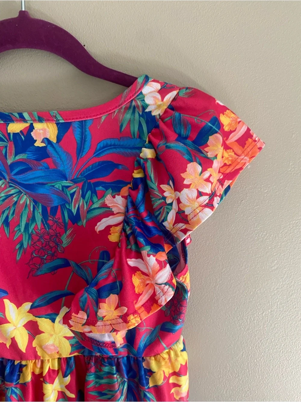 Tommy Bahama Red Floral V-Neck Flutter Sleeve‎ Casual Dress